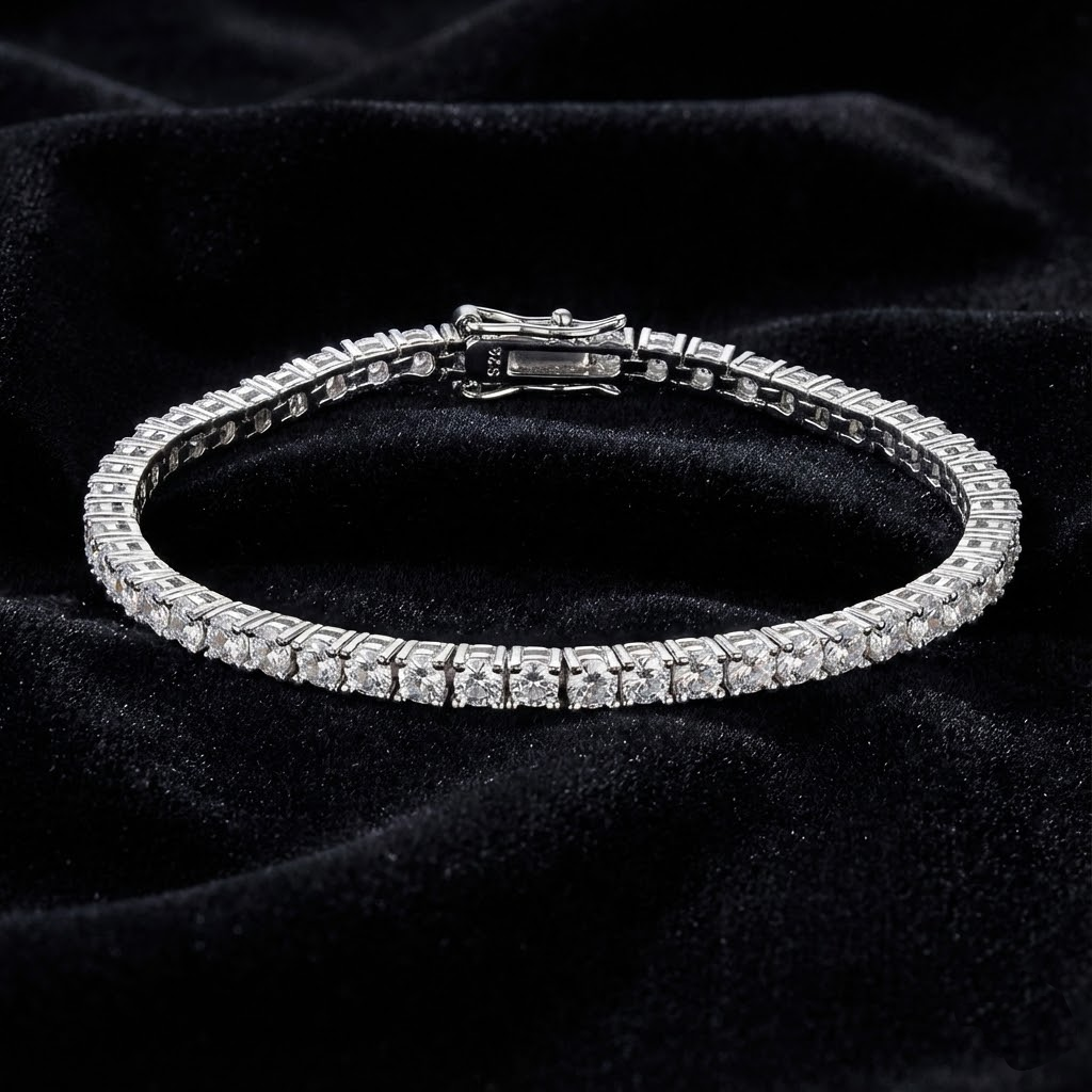 Srebrna Bransoletka Tenisowa Wysadzana Moissanitami 5.0ct